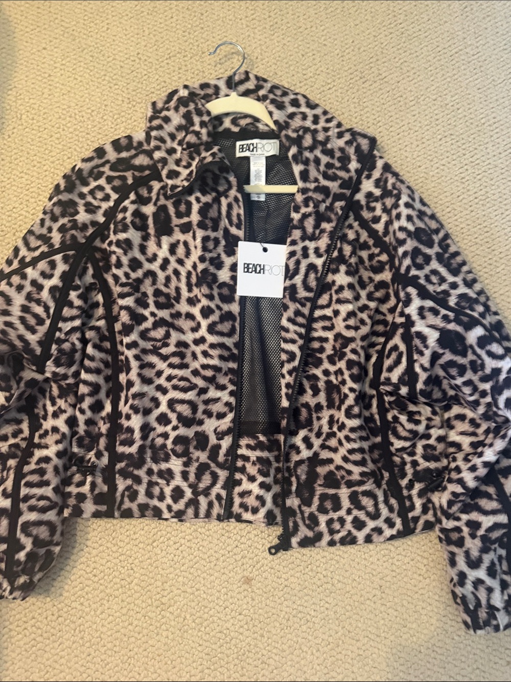 Beach Riot Leopard Teddy Jacket in Beige and Black